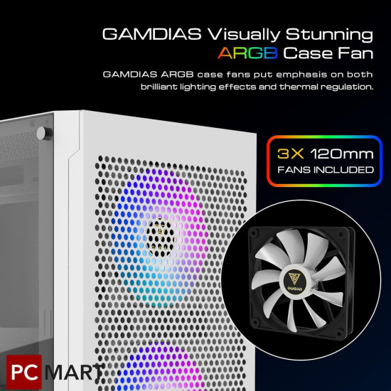 Gamdias TALOS M3 MESH Mid Tower 3 Fan ARGB - White Gamdias TALOS M3 MESH Mid Tower 3 Fan ARGB - White