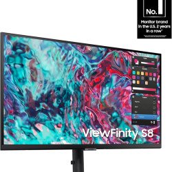 SAMSUNG 27-Inch ViewFinity S8 Series 4K UHD High Resolution Monitor, IPS Panel, 60Hz, Thunderbolt 4, HDR 10+, Built-In Speakers, Height Adjustable Stand, S27B804TGN, 2022, Black