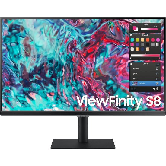 SAMSUNG 27-Inch ViewFinity S8 Series 4K UHD High Resolution Monitor, IPS Panel, 60Hz, Thunderbolt 4, HDR 10+, Built-In Speakers, Height Adjustable Stand, S27B804TGN, 2022, Black